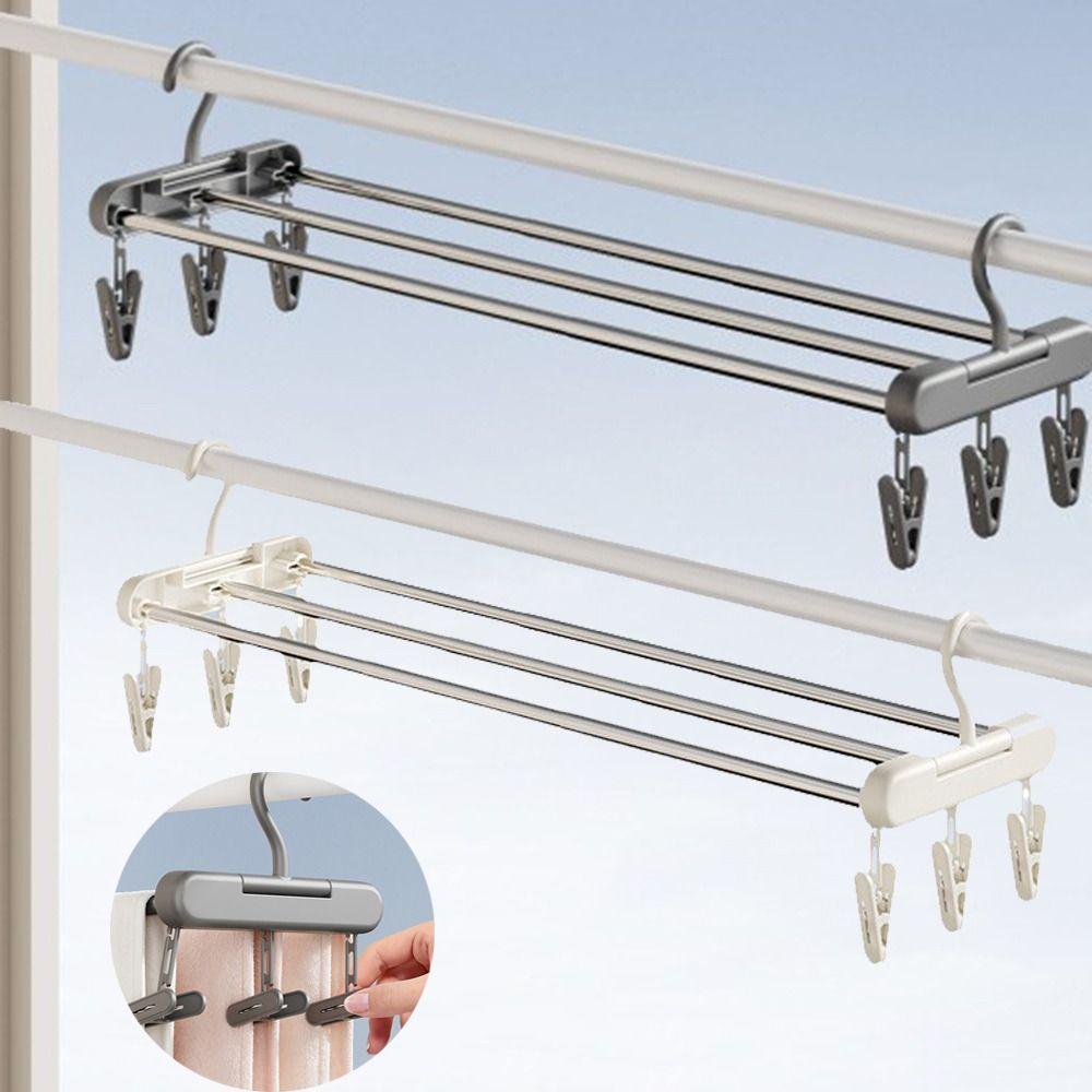 Stainless Steel Blanket Drying Rack Expandable Retractable Laundry Drying Rod Balcony