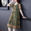 Chiffon Dress Mid-length Plus Size Printed Floral Over-the-knee Dress O-Neck Short Sleeve Loose