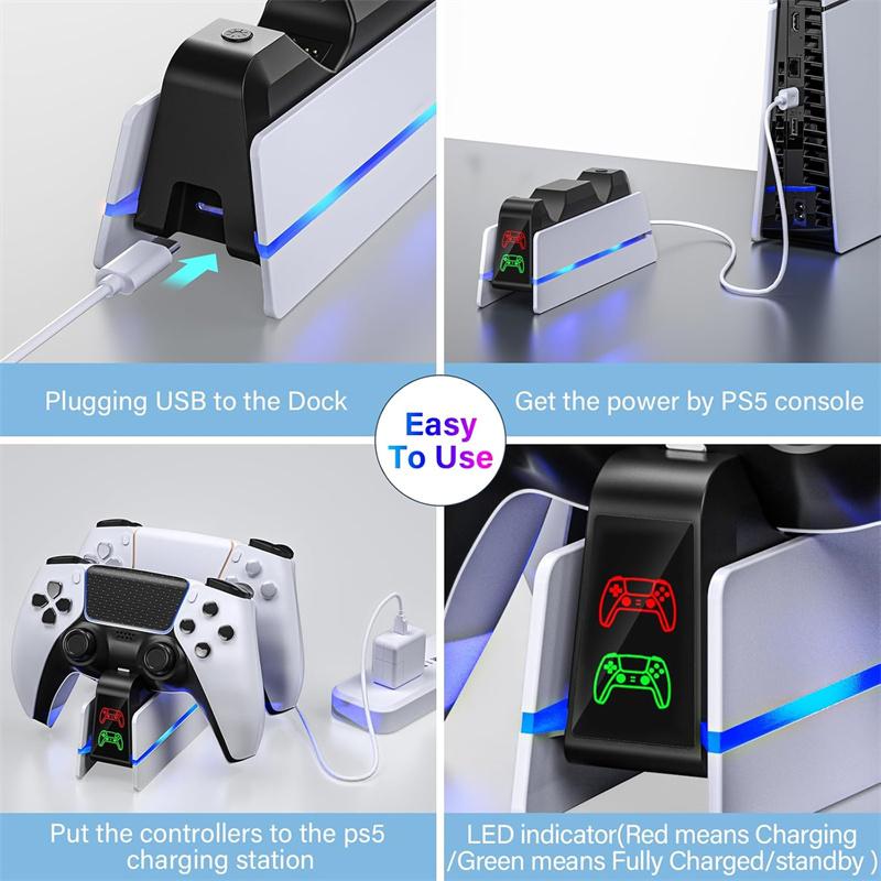 Зарядная станция для контроллера PS5, для Playstation 5 Dualsense/Dualsense Edge, Зарядная станция с 10 светодиодными индикаторами