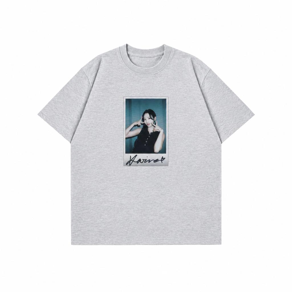 Korean Unisexs Tshirts Daily Polaroid Film Vibe Aesthetic Handwritten Signature Girl Portrait Print Unisex Crew Neck Tshirt