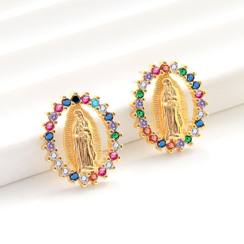 2025 European Popular Sales Popular Religious Prayer Retro Virgin Mary Retro Simple Waterproof Oval Earrings for Women