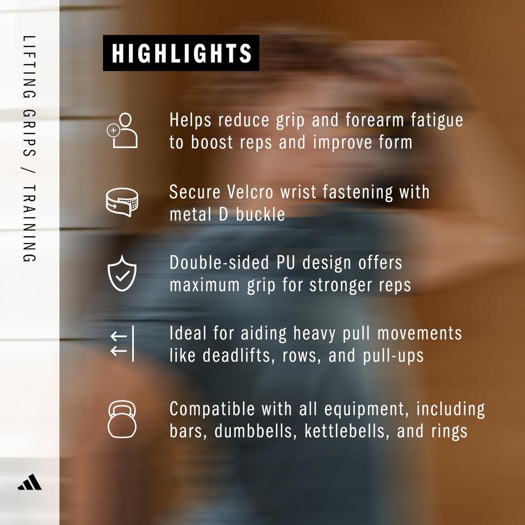 Размер силовых захватов Adidas (Пара) - Черный/Белый, S/M (Ладонь 8-11см) ADST-13398BK