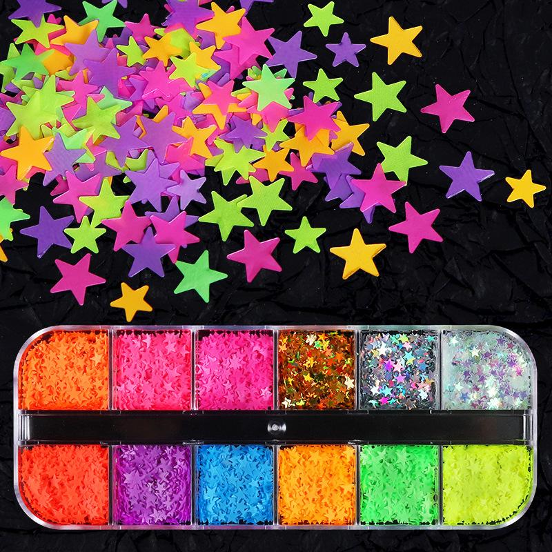 12 Grids Mini Star Y2K Nail Sequins Sparkle Glitter Flakes Nail Art Accessories for Professional Salon Use
