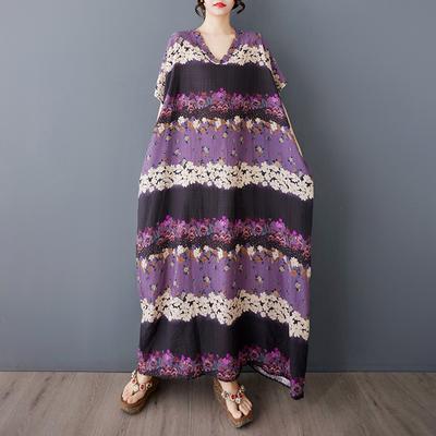 2025 Летнее платье больших размеров для женщин, повседневное винтажное длинное платье, свободное базовое хлопковое платье с цветочным принтом