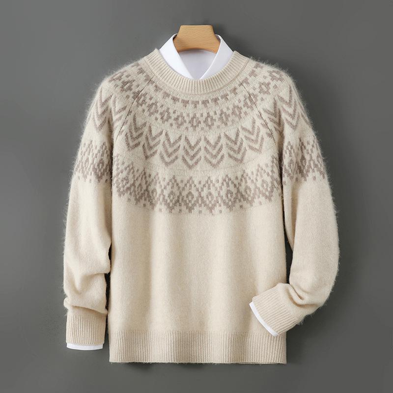 Мужской пуловер Fair Isle с круглым вырезом, 100% шерсть, для осени/зимы 2025 - С длинным рукавом, молодежный, модный дизайн