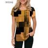 Женские футболки в клетку с геометрическим рисунком и короткими рукавами, женская футболка с 3D принтом и принтом, летние повседневные женские топы большого размера, футболки