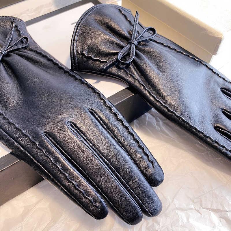 Womens Winter Leather Gloves Bowknot Warm Touchscreen Driving Windproof