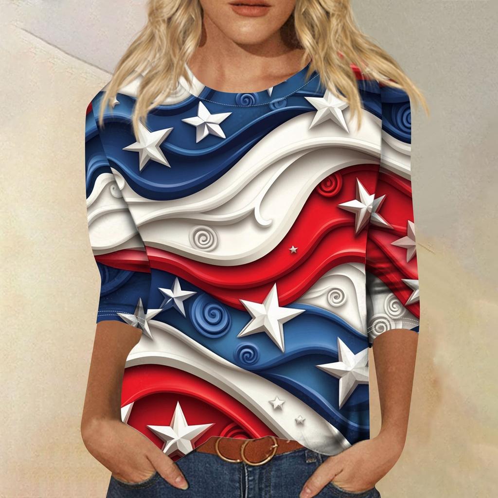 Женская футболка Повседневная футболка с принтом «День независимости», джемпер с круглым вырезом