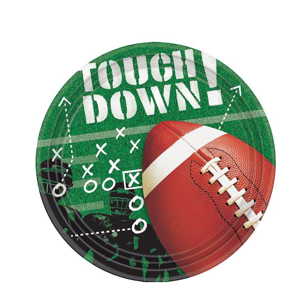 Принадлежности для дня рождения в стиле регби Одноразовая посуда Бумажные тарелки Бумажные стаканчики Бумажные салфетки Декоративная скатерть для дня рождения мальчика