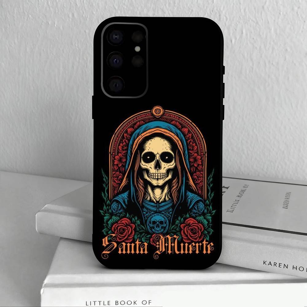 Чехол для телефона Santa M-Muerte P-print-T для Samsung S25,24,23,22,30,21,10,9,Ultra,Plus,Lite,FE,4,5 G Мягкий черный чехол