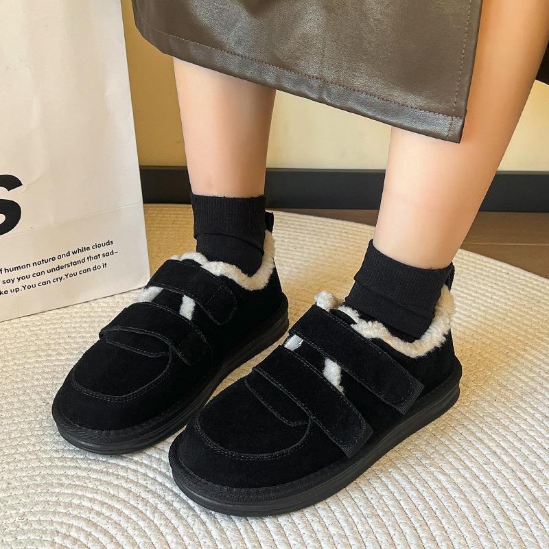 Women’s Khaki Thick Soled Hairy Shoes 2024 Winter Female New Boken Shoes Thick Velvet For Warmth And Anti Slip Retro Snow Boots