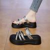 Silver Wedge Sandals Women Platform Shoes Black Belt High Heels Gladiator Chunky Heeled Summer Wedges Zapatos De Mujer