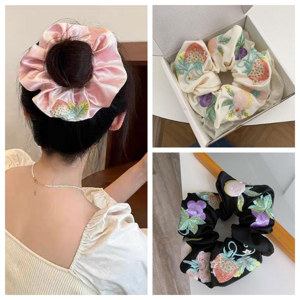 Широкие повязки на голову с атласной текстурой, вышитые клубнично-виноградные эластичные шнурки для волос для женщин и девочек