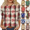 Women's Fashion Casual Seven Sleeve Christmas Printed Round Neck Top
