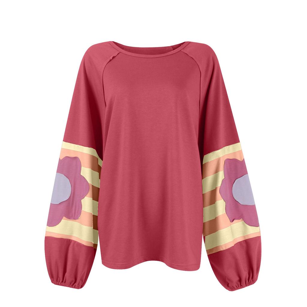 Женская повседневная толстовка с круглым вырезом, свободная, с цветными блоками, с длинными рукавами и спущенными плечами, модная толстовка