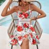 Женское пляжное платье с цветочным принтом, кружевом и баской в стиле пэчворк на тонких бретельках