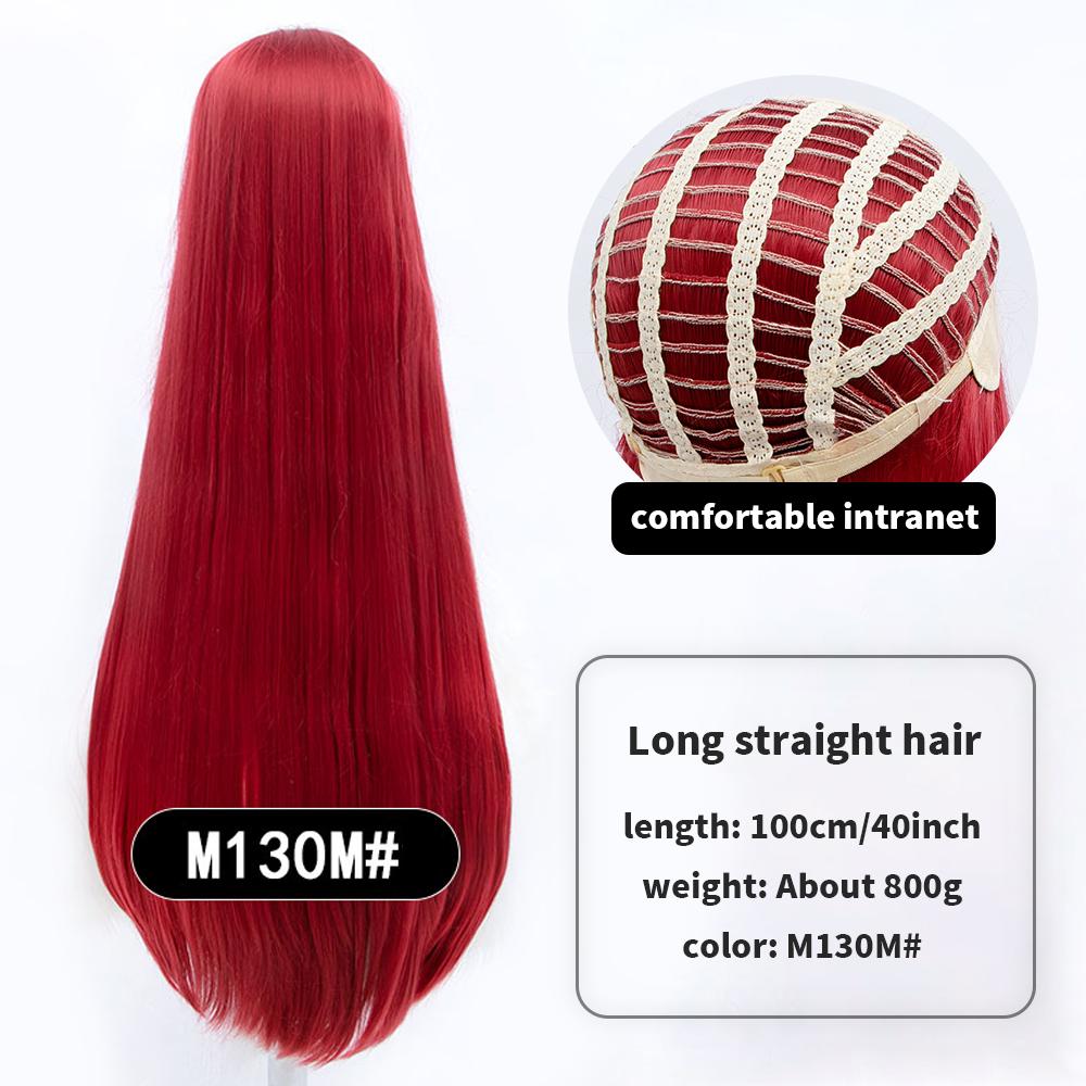 Длинный синтетический парик аниме для косплея 100 см с челкой, светлые, синие, красные, розовые, фиолетовые волосы для вечеринки