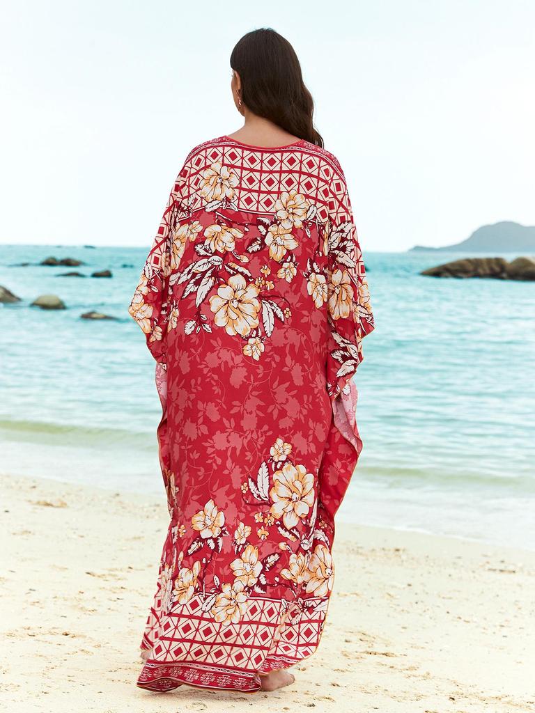 2023 European & American Rayon Front Tie Holiday Bikini Swimsuit Cover-up Robe