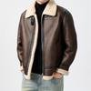 Мужская модная мотоциклетная куртка из овчины и ПУ-кожи - Короткая верхняя одежда из овечьей шерсти Осень/Зима