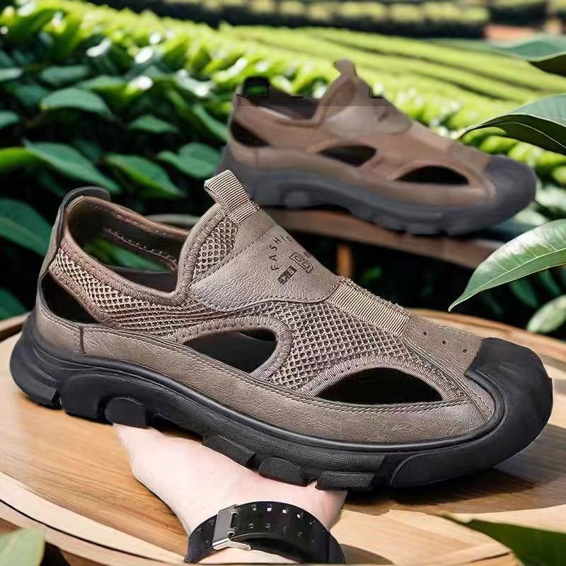 Men's Casual Mesh Hollow Breathable Beach Shoes Summer Non-slip Soft Sole Comfort Fashion Outdoor Sandals Youth Driving Slippers