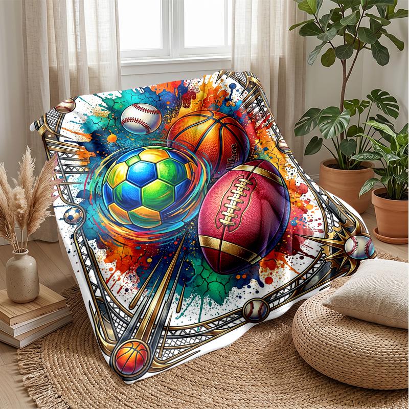 Sports Ball Fireworks Theme blanket Lightweight Warm Flannel Blanket Decorative Throw Blanket for Home Decoration