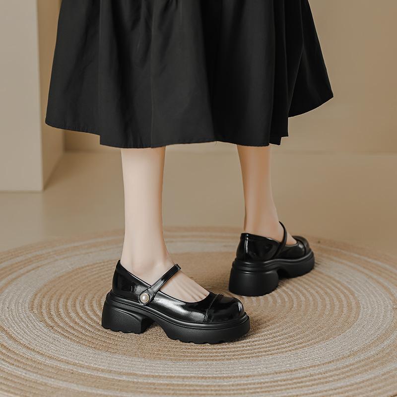 Серебристые туфли Мэри Джейн женские жемчужные на толстой подошве с открытым вырезом одинарные туфли женские в стиле маленького ароматного ветра с круглым носком на толстом каблуке туфли jk