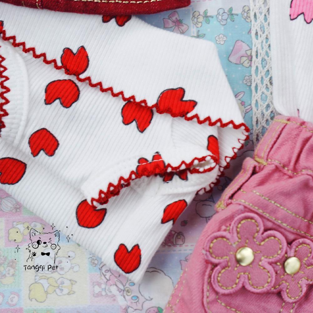 Tangqi Домашняя кошка и собака Мультяшная футболка с отложным воротником в форме сердца, японский и корейский стиль, лайкра хлопок.