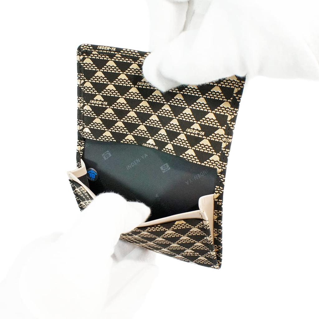 Визитница Inden большой емкости из оленьей кожи Takane Fuji Pattern черный с белым лаком [Indenya] Mt. 2804-11