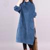Women Autumn Winter Dress New Retro Corduroy Vestidos Add  Velvet High Neck Dress Mid-Length Loose Pullover Sweater Female