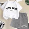 2026 New Kids Boys Girls New York Letter Pattern Polyester T-shirt+Shorts 2-Piece Set Casual Daily