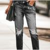2025 New Casual Elegant Fashionable High-waisted Jeans Women's Water-washed Distressed Denim Trousers Spring Summer
