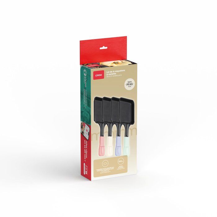Lot de 4 caquelons à raclette - LIVOO - MEN438 - revêtement antiadhésif sans PFAS - 8 x 8 cm - compatibles appareils à raclette