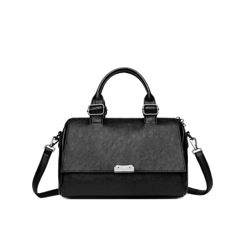 Кожаная женская сумка винтажного стиля, сумка-бостон с регулируемым ремешком, женская однотонная сумка через плечо