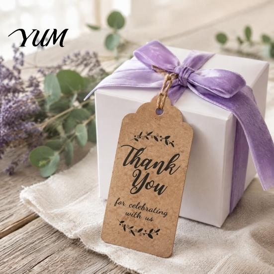Natural Style Tags for Gift Boxes 100Pcs Paper Thank You with String, Rectangular Tags, Pre-Punched Decorative Hang Handmade Gifts Hole Hanging