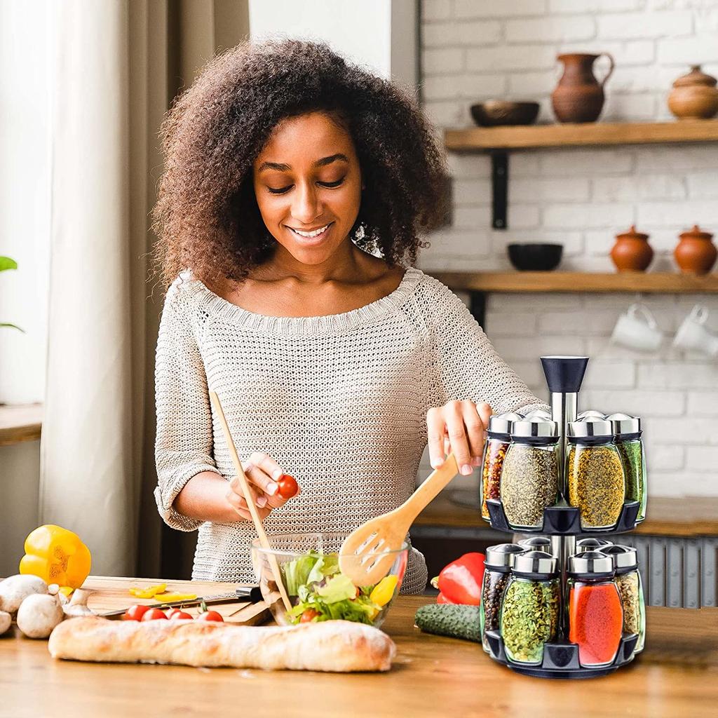 Органайзер для специй в шкафу — органайзер для приправ, трав и специй с 12 баночками и этикетками — вращающаяся полка для специй