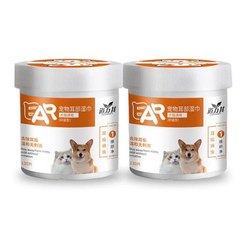 Салфетки для ухода за домашними животными, гипоаллергенные салфетки для чистки ушей для собак, кошек, средство для устранения запаха, дезодорирующие салфетки для собак, 130 упаковок