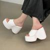 2025 Fashion Round Toe Platform Wedges Women's Slippers Concise Thick Bottom High Heels Slide Ladies Shoes