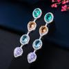 WWJ Благородные многоцветные серьги с цирконием в виде слезинок с подвесками
