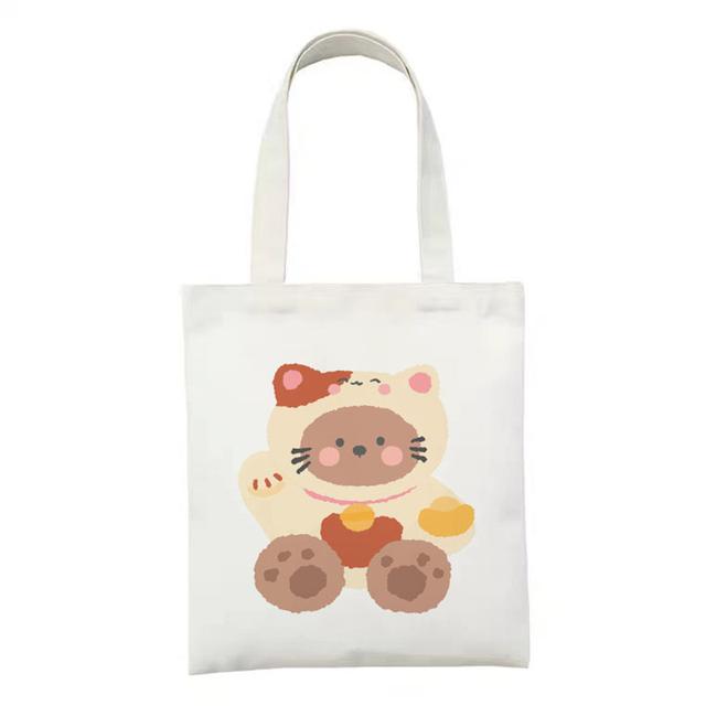 Shopping Bags Women Sweet Kawaii Bear Printed Canvas Daily College Handbag Harajuku Korean Style All-match Female Shopper Bag