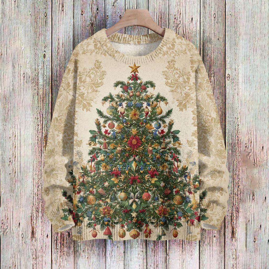 Рождественские толстовки для женщин Вязаный свитер Милая рубашка Осенний свитер с круглым вырезом Топы