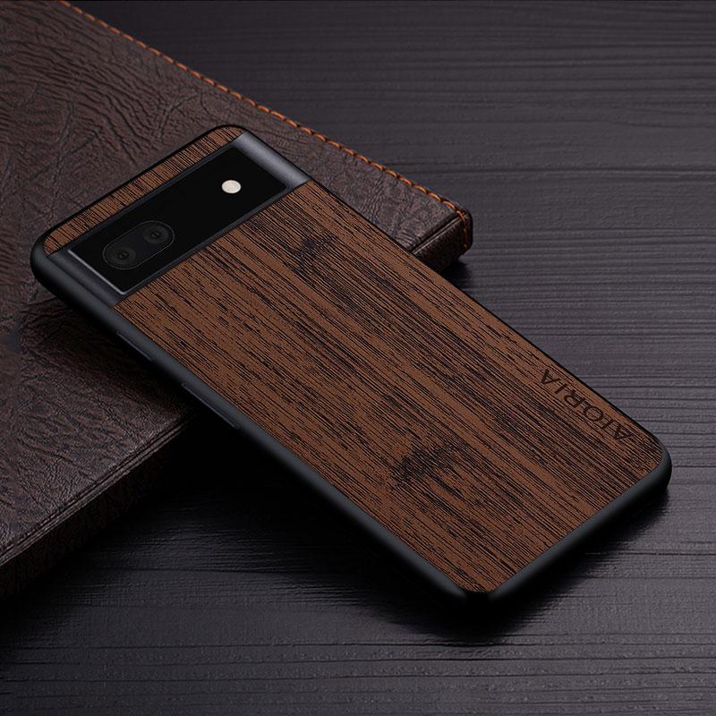 Case for Google Pixel 6A 5G Funda Bamboo Wood Pattern Leather Phone Cover Luxury Coque for Google Pixel 6a Case Capa