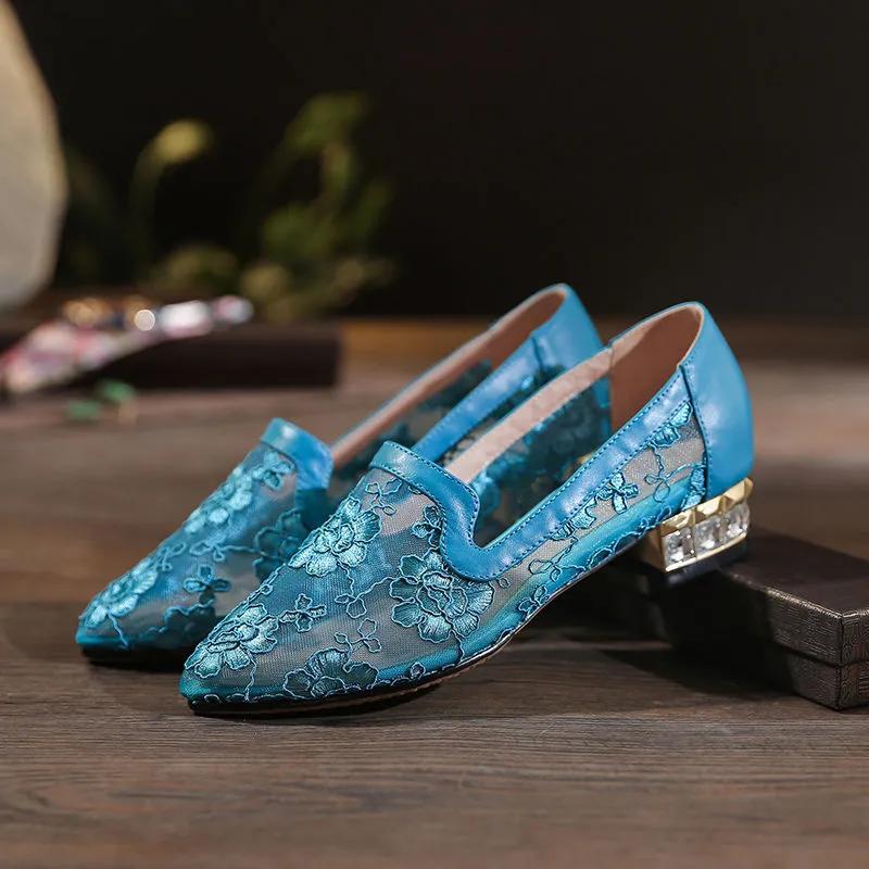 Zapatos de mujer женские симпатичные туфли с острым носком из сетчатой ткани, дышащие туфли на квадратном каблуке, женские повседневные черные туфли для офиса и карьеры на каблуке ba161