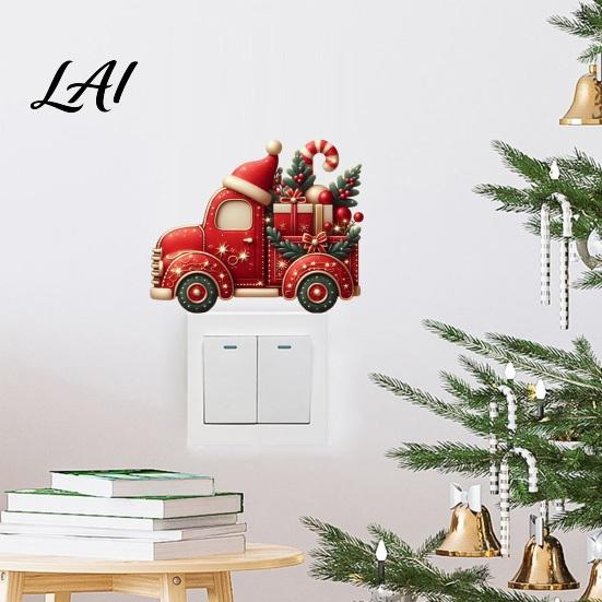 Durable PVC Holiday Room Ornaments Christmas Switch Stickers Removable Santa Claus/Puppy/Reindeer/Elf/Pickup Truck Light Tree And Gift Stickers