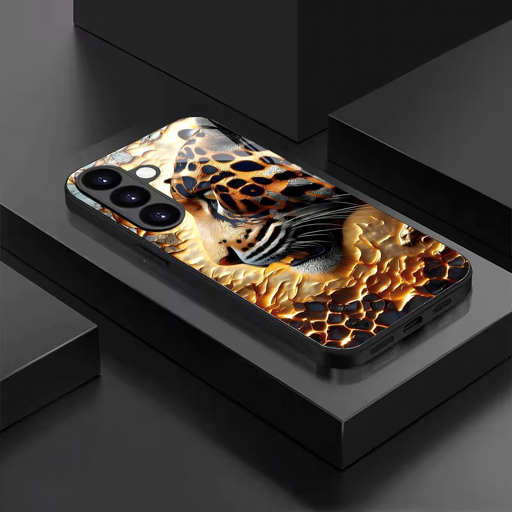 Закаленное стекло чехол для телефона с принтом леопарда и тигра подходит для Samsung Galaxy S26 S25 S24 S22 S21 S20 FE/Ultra/Plus противоударная задняя крышка