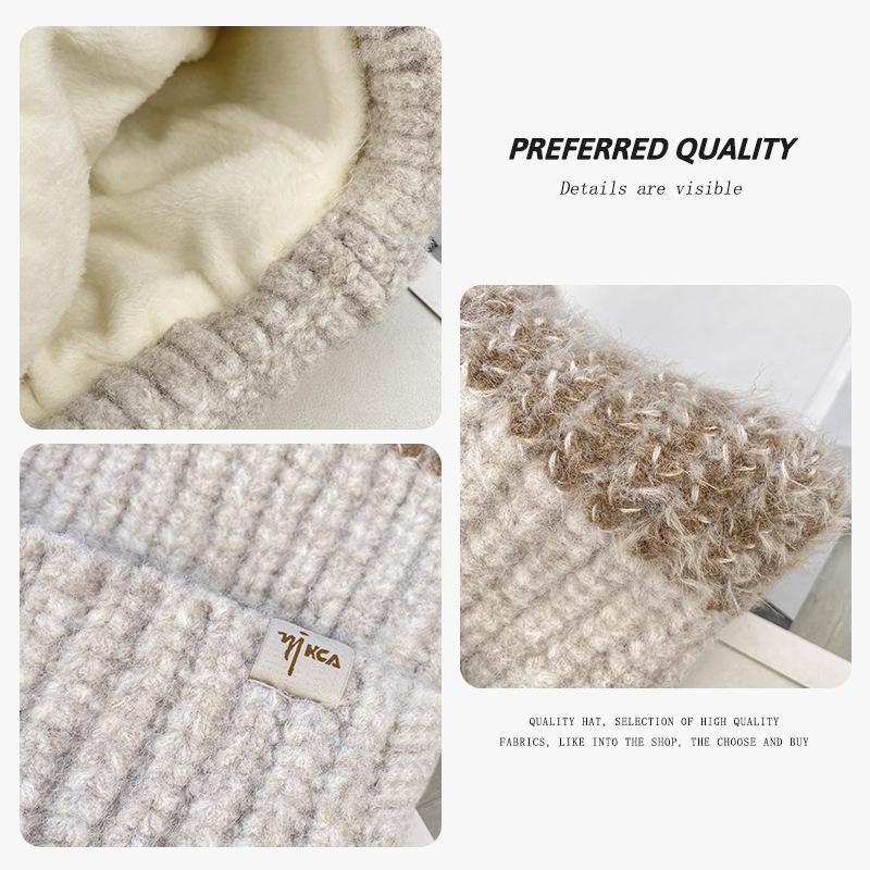 Two-tone cute cat ear knitted hat for women, autumn and winter, cold-proof, ear-protecting, face-slimming pullover beanie
