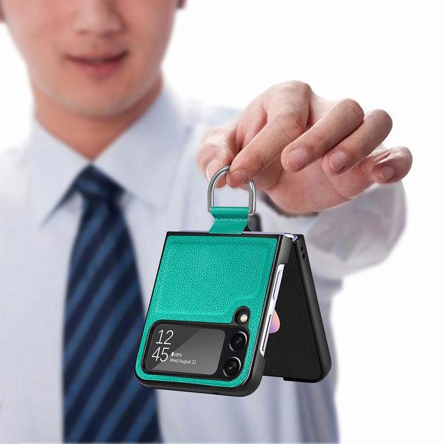 Матовый кожаный чехол для телефона с точным вырезом для Samsung Galaxy Z Flip 4 5g Flip4 Flip3 Flip 3, чехол для мобильного телефона с кольцом на палец