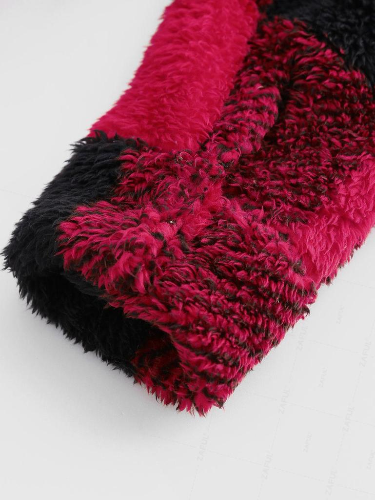 ZAFUL Men's Checkerboard Plaid Pattern Winter Warmth Fluffy Faux Fur Hooded Jacket