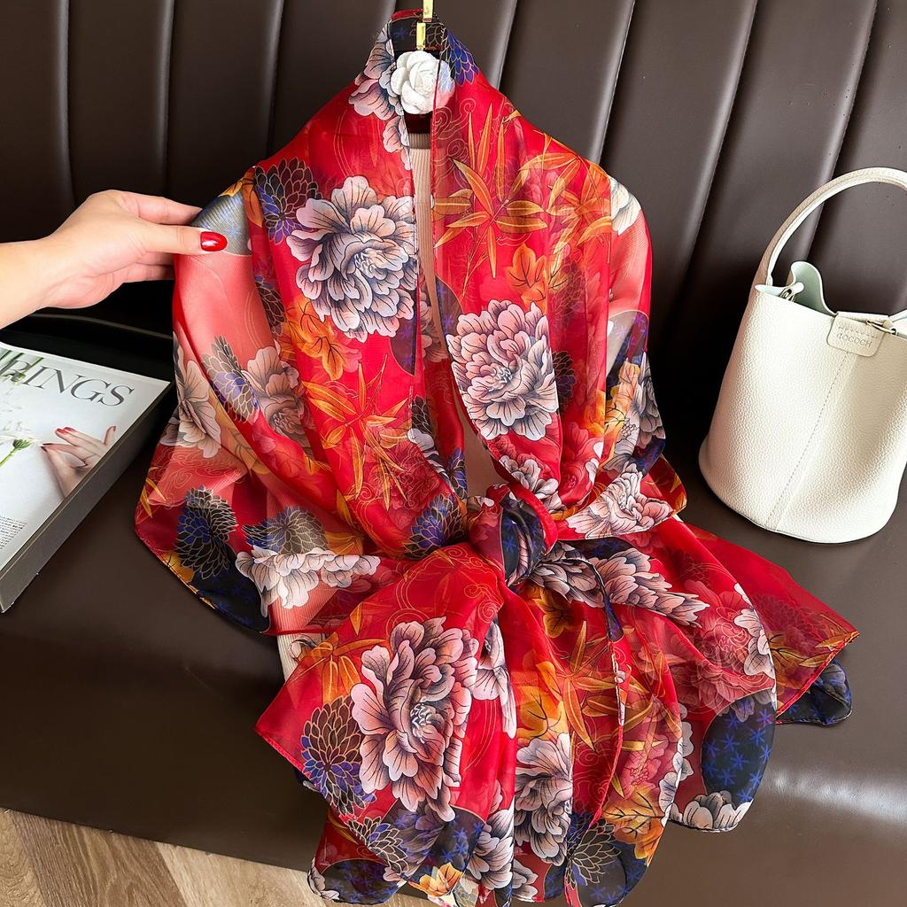 180*135cm Summer Silk Scarf Women Outdoor Shawl Bandanna Foulard Female Beach Fashion Luxury Oversized Shawl Head Hijab Wrap