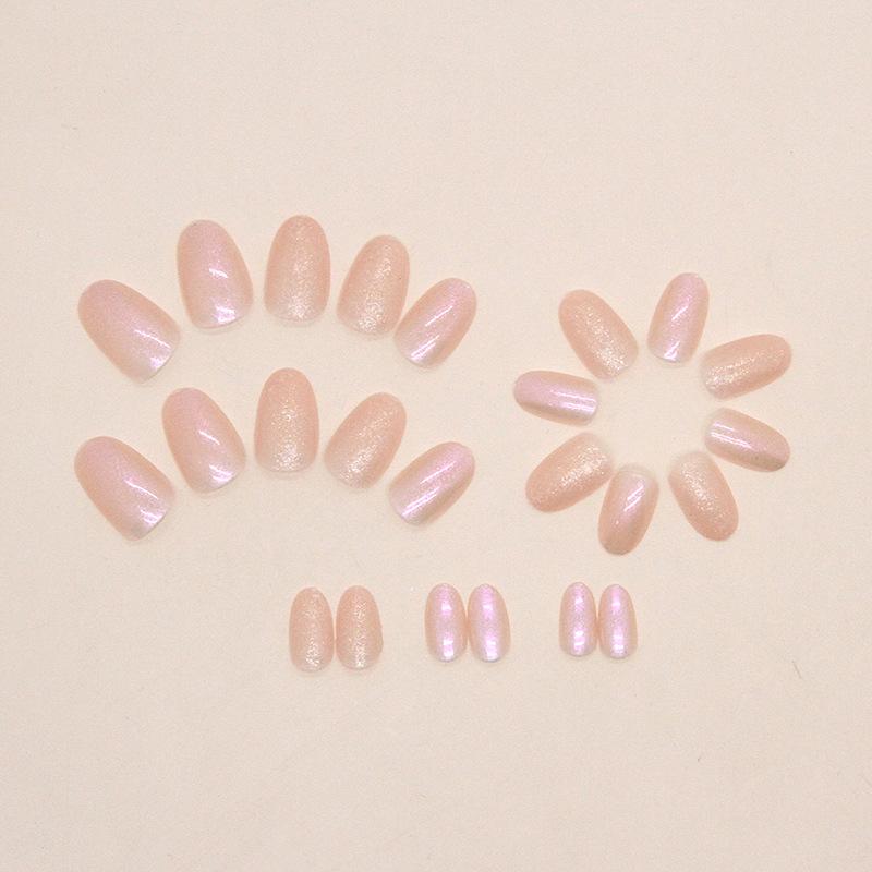24 Pieces European and American Sweet Girl Ins Wind Manicure Pure Desire Aurora Glitter Fake Nails Oval Round Head Manicure