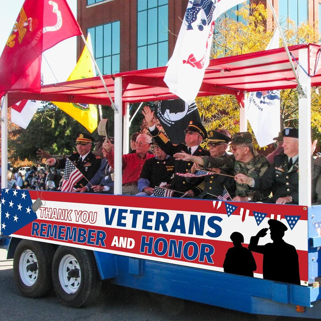 Uflashmi Thank You Veterans Banner, Veterans Day Banner Yard Sign for Garden Lawn Decor, 9.8X1.6 Ft, Outdoor&Indoor